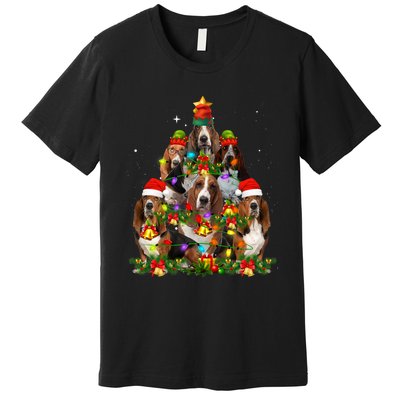 Basset Hound Christmas Tree Family Santa Hat Holiday Costume Premium T-Shirt