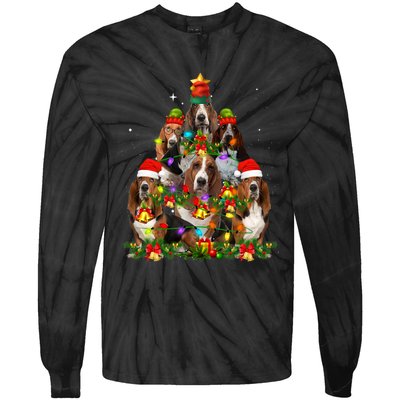 Basset Hound Christmas Tree Family Santa Hat Holiday Costume Tie-Dye Long Sleeve Shirt