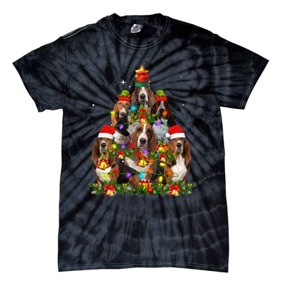 Basset Hound Christmas Tree Family Santa Hat Holiday Costume Tie-Dye T-Shirt