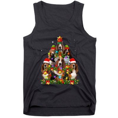 Basset Hound Christmas Tree Family Santa Hat Holiday Costume Tank Top