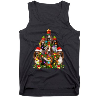 Basset Hound Christmas Tree Family Santa Hat Holiday Costume Tank Top