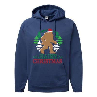 Bigfoot Hairy Christmas Holiday Sasquatch Funny Xmas Gift Cool Gift Performance Fleece Hoodie