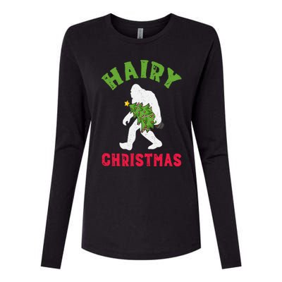 Bigfoot Hairy Christmas Tree Christmas Gift Womens Cotton Relaxed Long Sleeve T-Shirt