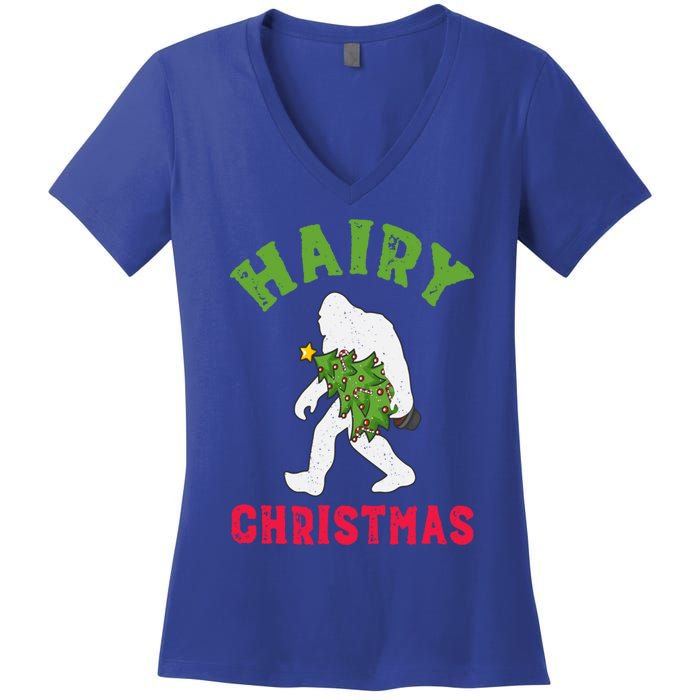 Bigfoot Hairy Christmas Tree Christmas Gift Women's V-Neck T-Shirt