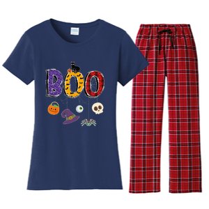 Boo Halloween Costume Groovy Spooky Boo Crew Gift Women's Flannel Pajama Set