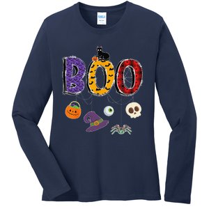 Boo Halloween Costume Groovy Spooky Boo Crew Gift Ladies Long Sleeve Shirt