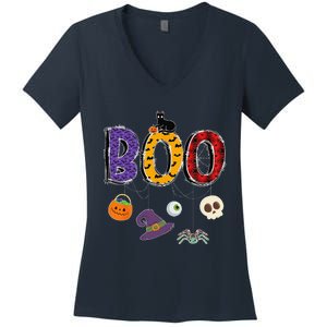 Boo Halloween Costume Groovy Spooky Boo Crew Gift Women's V-Neck T-Shirt