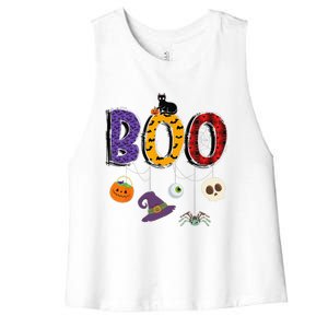 Boo Halloween Costume Groovy Spooky Boo Crew Gift Women's Racerback Cropped Tank