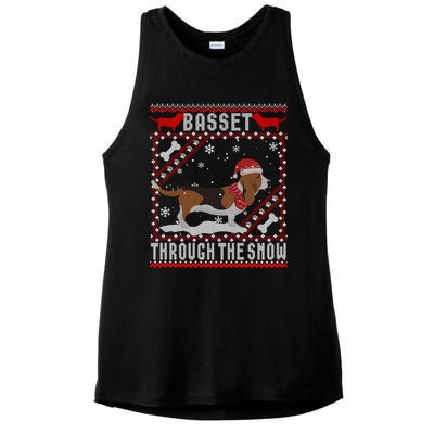 Basset Hound Dog Through The Snow Ugly Sweater Funny Gift Meaningful Gift Ladies PosiCharge Tri-Blend Wicking Tank