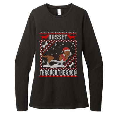 Basset Hound Dog Through The Snow Ugly Sweater Funny Gift Meaningful Gift Womens CVC Long Sleeve Shirt