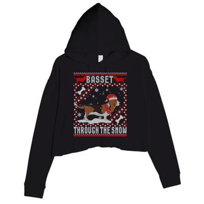 Basset Hound Dog Through The Snow Ugly Sweater Funny Gift Meaningful Gift Crop Fleece Hoodie