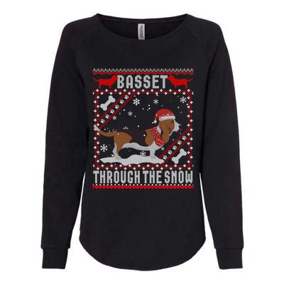 Basset Hound Dog Through The Snow Ugly Sweater Funny Gift Meaningful Gift Womens California Wash Sweatshirt