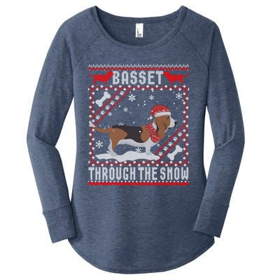 Basset Hound Dog Through The Snow Ugly Sweater Funny Gift Meaningful Gift Women's Perfect Tri Tunic Long Sleeve Shirt