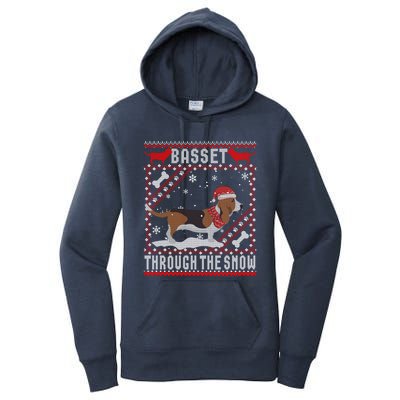 Basset Hound Dog Through The Snow Ugly Sweater Funny Gift Meaningful Gift Women's Pullover Hoodie