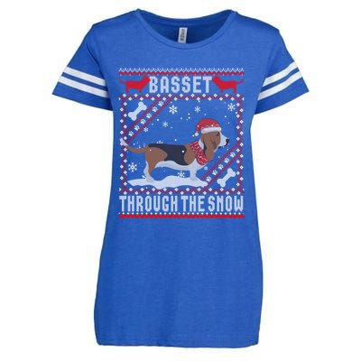 Basset Hound Dog Through The Snow Ugly Sweater Funny Gift Meaningful Gift Enza Ladies Jersey Football T-Shirt