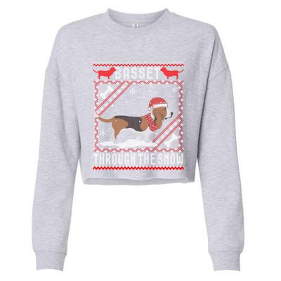 Basset Hound Dog Through The Snow Ugly Sweater Funny Gift Meaningful Gift Cropped Pullover Crew