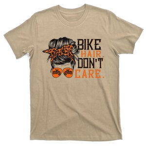 Biker Hair Don't Care For Bike Lovers Messy Bun Mother's Day T-Shirt