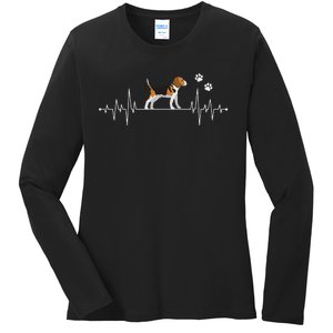 Beagle Heartbeat Dog Lover funny animal Ladies Long Sleeve Shirt