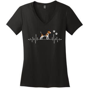 Beagle Heartbeat Dog Lover funny animal Women's V-Neck T-Shirt