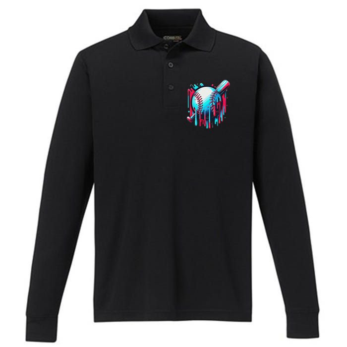 Baseball Homeplate Drip Ice Cream Sprinkles Dripping Candy Performance Long Sleeve Polo