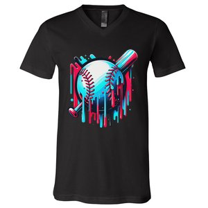 Baseball Homeplate Drip Ice Cream Sprinkles Dripping Candy V-Neck T-Shirt