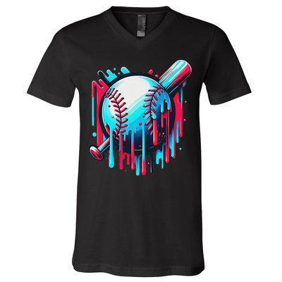 Baseball Homeplate Drip Ice Cream Sprinkles Dripping Candy V-Neck T-Shirt