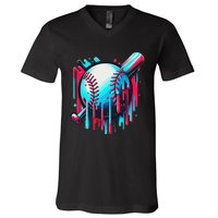 Baseball Homeplate Drip Ice Cream Sprinkles Dripping Candy V-Neck T-Shirt