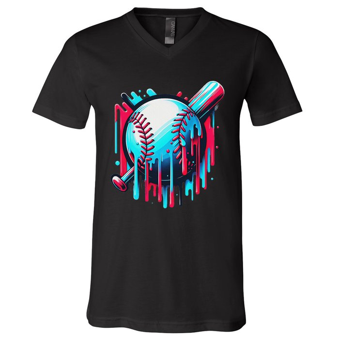 Baseball Homeplate Drip Ice Cream Sprinkles Dripping Candy V-Neck T-Shirt