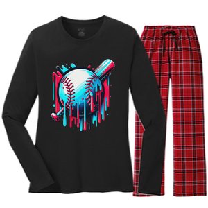 Baseball Homeplate Drip Ice Cream Sprinkles Dripping Candy Women's Long Sleeve Flannel Pajama Set 