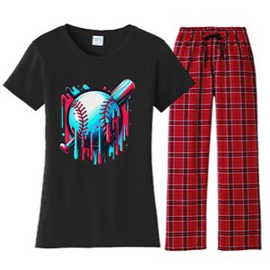 Baseball Homeplate Drip Ice Cream Sprinkles Dripping Candy Women's Flannel Pajama Set