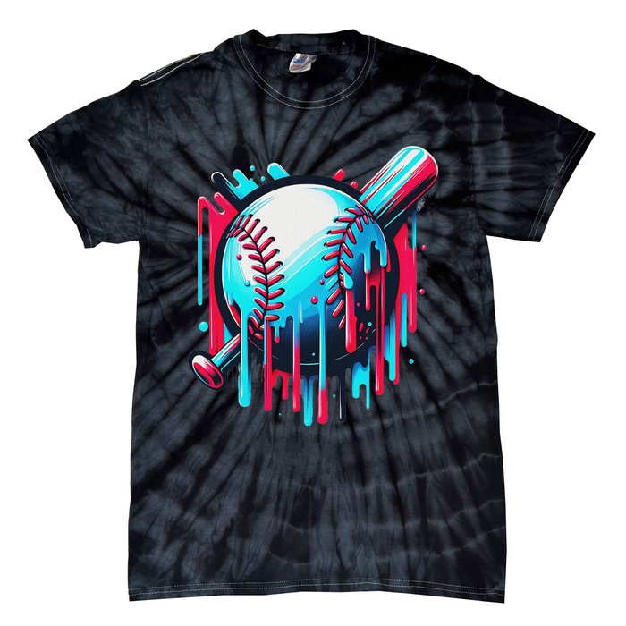 Baseball Homeplate Drip Ice Cream Sprinkles Dripping Candy Tie-Dye T-Shirt