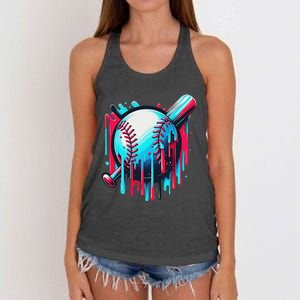 Baseball Homeplate Drip Ice Cream Sprinkles Dripping Candy Women's Knotted Racerback Tank