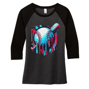 Baseball Homeplate Drip Ice Cream Sprinkles Dripping Candy Women's Tri-Blend 3/4-Sleeve Raglan Shirt