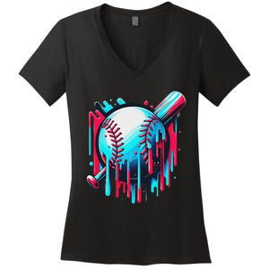 Baseball Homeplate Drip Ice Cream Sprinkles Dripping Candy Women's V-Neck T-Shirt