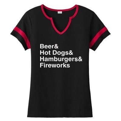 Beer & Hot Dogs & Hamburgers & Fireworks Ladies Halftime Notch Neck Tee