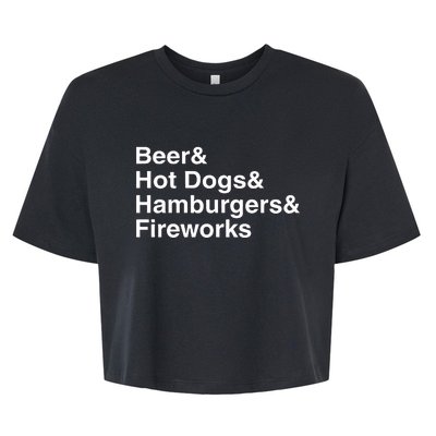 Beer & Hot Dogs & Hamburgers & Fireworks Bella+Canvas Jersey Crop Tee