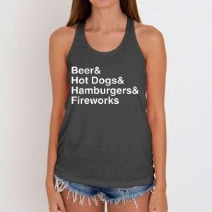 Beer & Hot Dogs & Hamburgers & Fireworks Women's Knotted Racerback Tank