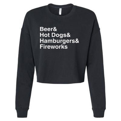 Beer & Hot Dogs & Hamburgers & Fireworks Cropped Pullover Crew