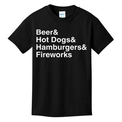 Beer & Hot Dogs & Hamburgers & Fireworks Kids T-Shirt