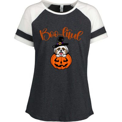 Bootiful Halloween Dog Dog And PumpkinHalloween Mood Enza Ladies Jersey Colorblock Tee