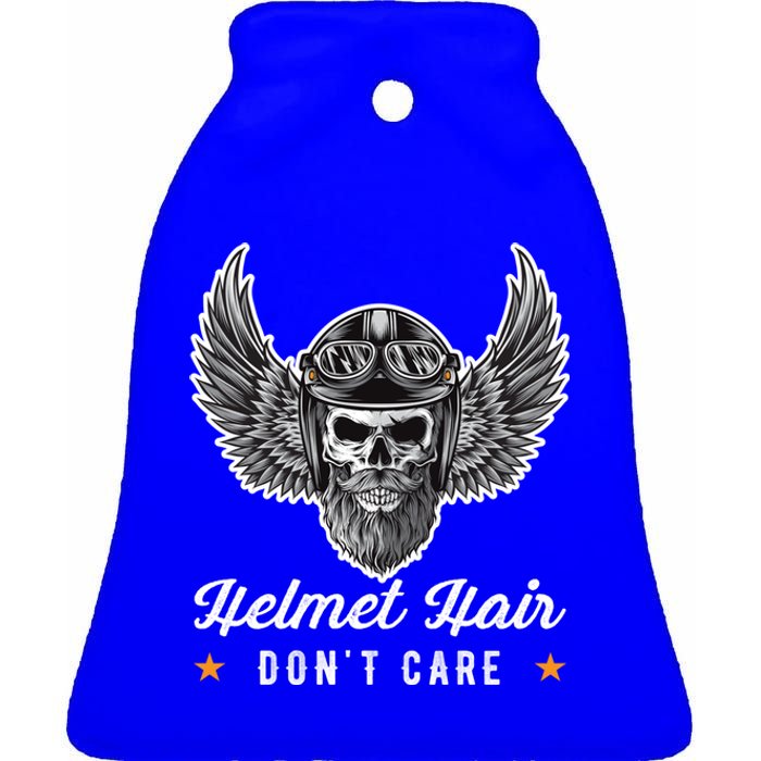 Bike Hair Do Not Care Motorcyclist Bikerin Gift Ceramic Bell Ornament