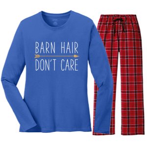 Barn Hair Don't Care Horse Funny Farm Horseback Riding Gift Women's Long Sleeve Flannel Pajama Set 