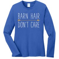 Barn Hair Don't Care Horse Funny Farm Horseback Riding Gift Ladies Long Sleeve Shirt