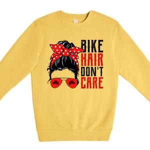 Bike Hair Don't Care Funny Biker Funny Gift Premium Crewneck Sweatshirt