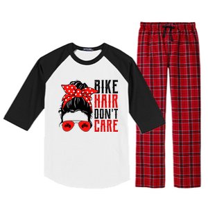 Bike Hair Don't Care Funny Biker Funny Gift Raglan Sleeve Pajama Set