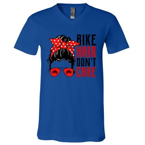 Bike Hair Don't Care Funny Biker Funny Gift V-Neck T-Shirt