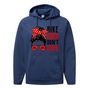 Bike Hair Don't Care Funny Biker Funny Gift Performance Fleece Hoodie