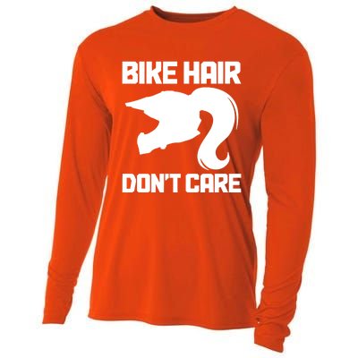 Bike Hair Don't Care Funny Motocross Mx Dirt Biker Gift Cooling Performance Long Sleeve Crew