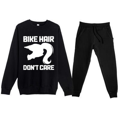 Bike Hair Don't Care Funny Motocross Mx Dirt Biker Gift Premium Crewneck Sweatsuit Set