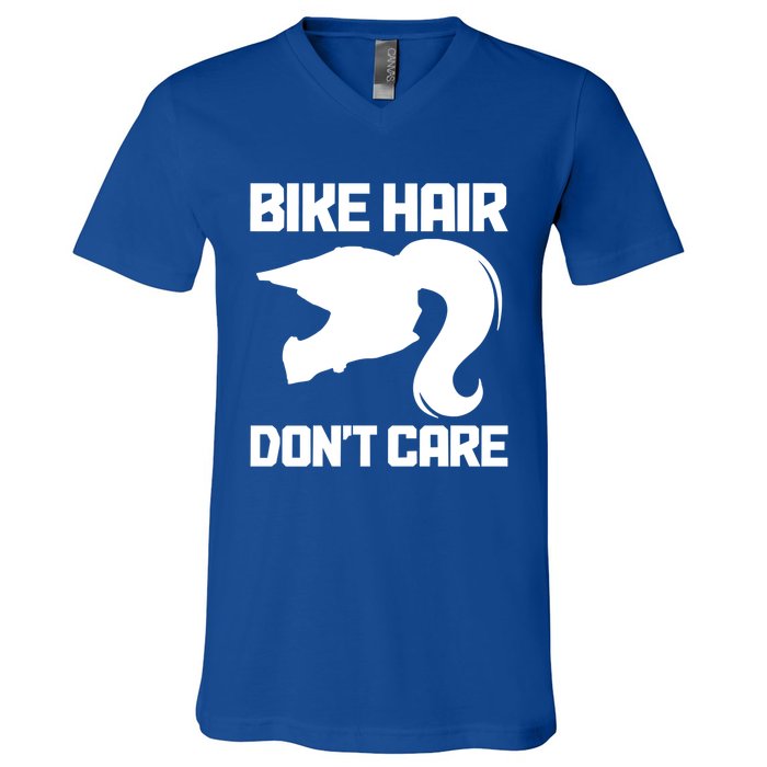 Bike Hair Don't Care Funny Motocross Mx Dirt Biker Gift V-Neck T-Shirt